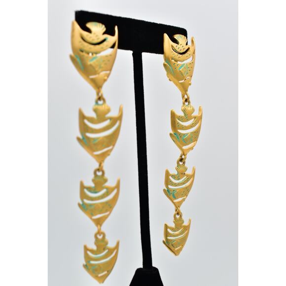 Givenchy Vintage Fish Clip On Earrings Brushed Gold Chunky Signed 1980s BinBF - Picture 5 of 12